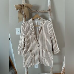 BP striped linen blend cinched 3/4 blazer size small